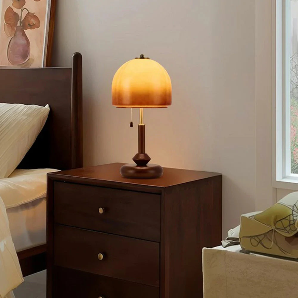 LIVARA 5W 24cm - Light Desk Decorative Shade Glass Modern Finish Brass & Walnut Solid Dimmable Three-Color Lamp Table LED