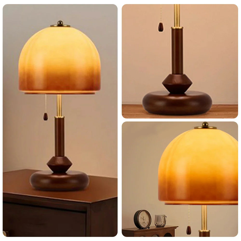 LIVARA 5W 24cm - Light Desk Decorative Shade Glass Modern Finish Brass & Walnut Solid Dimmable Three-Color Lamp Table LED