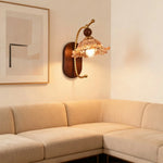 LIVARA 12W Style Vintage - Base Wood Solid with Light Eye-Protection LED Dimmable Three-Color Lamp Wall Glass Flower Amber