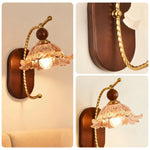 LIVARA 12W Style Vintage - Base Wood Solid with Light Eye-Protection LED Dimmable Three-Color Lamp Wall Glass Flower Amber