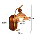 LIVARA 12W Style Vintage - Base Wood Solid with Light Eye-Protection LED Dimmable Three-Color Lamp Wall Glass Flower Amber