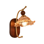 LIVARA 12W Style Vintage - Base Wood Solid with Light Eye-Protection LED Dimmable Three-Color Lamp Wall Glass Flower Amber