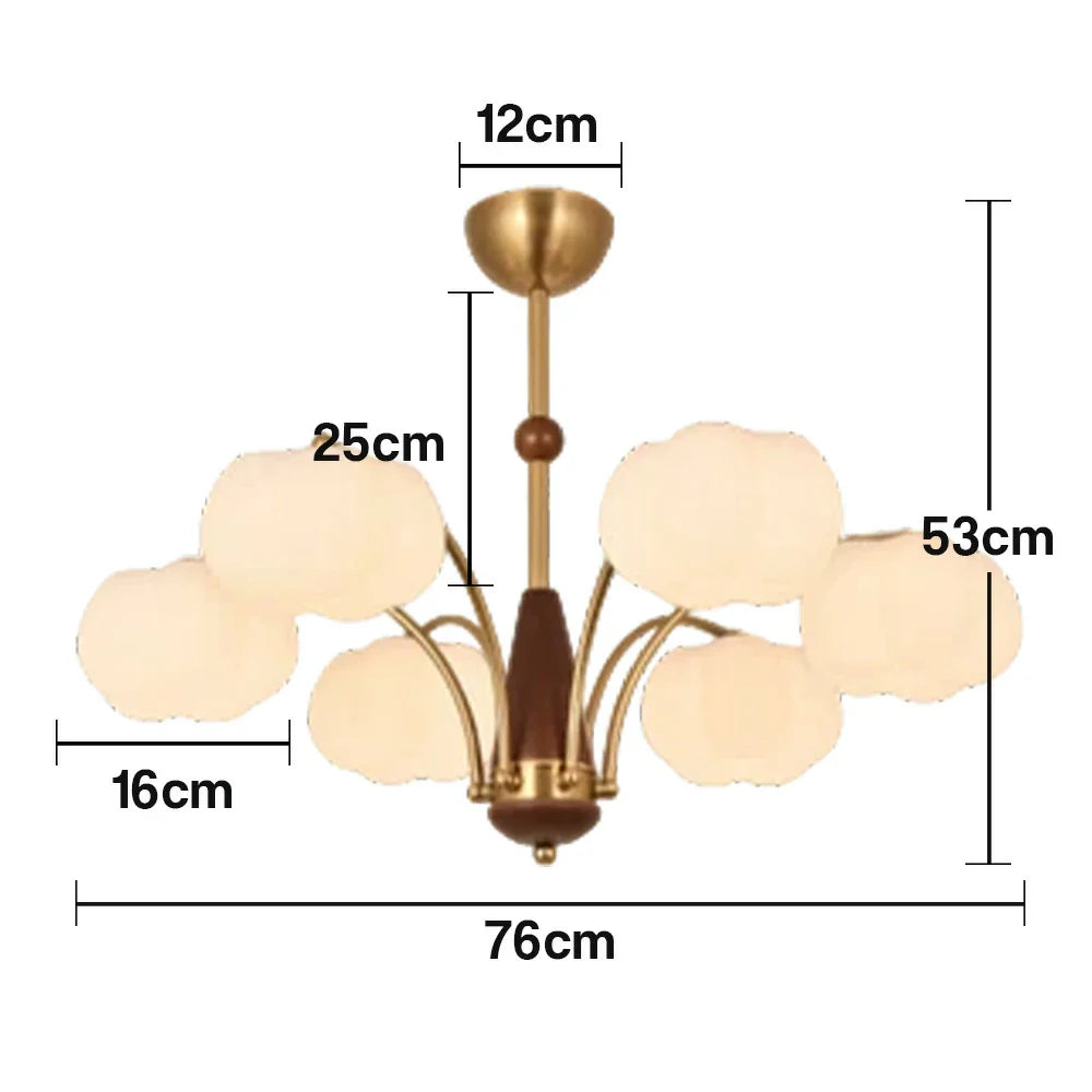 LIVARA 54W Design Wood & Iron Modern Lamp Ceiling Dimmable Three-Color Light Pendant LED 6-Head Cloud Cotton