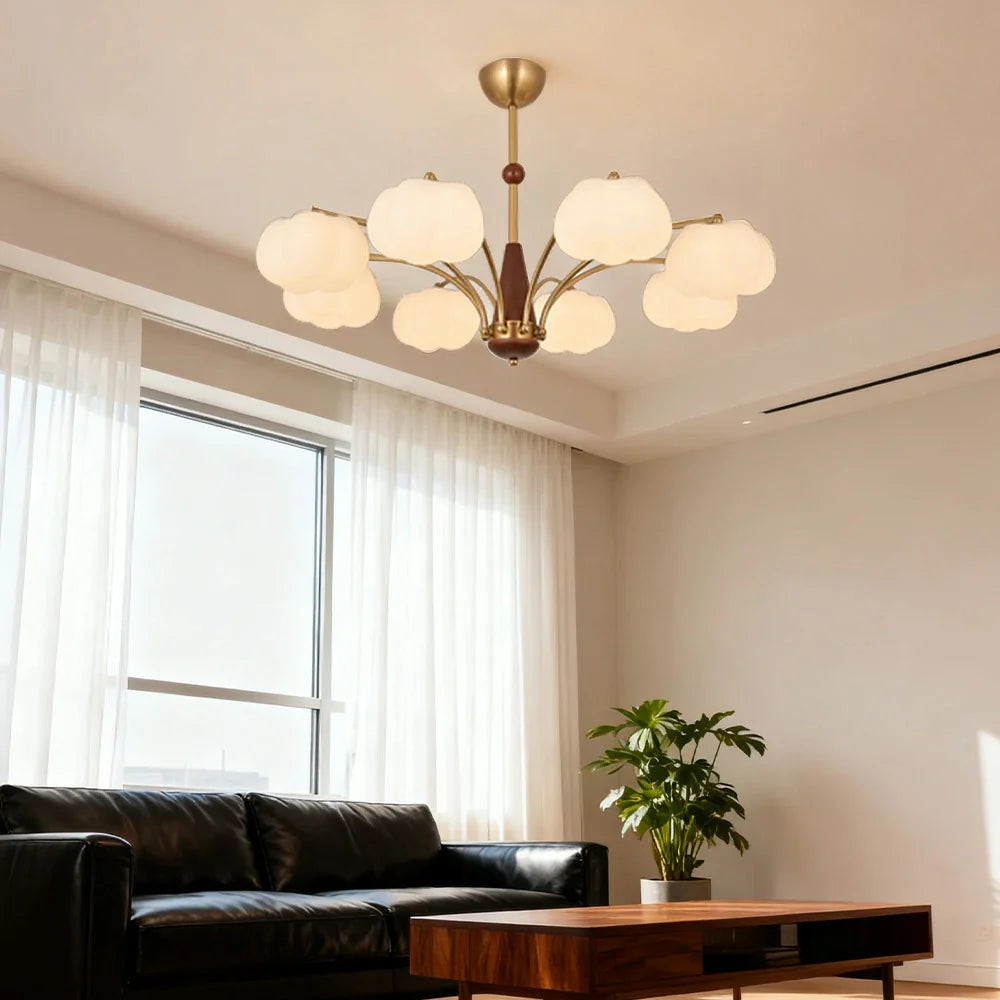 LIVARA 72W Design Wood & Iron Modern Lamp Ceiling Dimmable Three-Color Light Pendant LED 8-Head Cloud Cotton