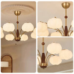 LIVARA 72W Design Wood & Iron Modern Lamp Ceiling Dimmable Three-Color Light Pendant LED 8-Head Cloud Cotton