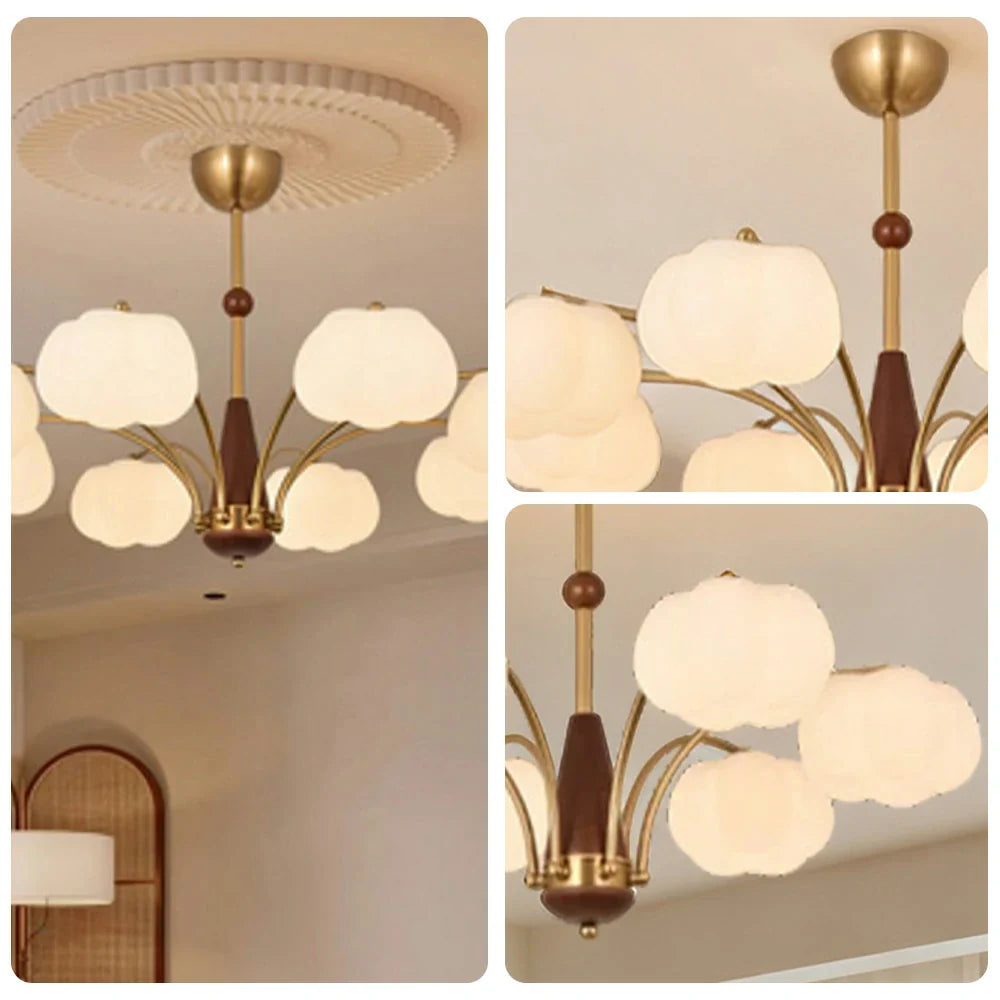 LIVARA 72W Design Wood & Iron Modern Lamp Ceiling Dimmable Three-Color Light Pendant LED 8-Head Cloud Cotton