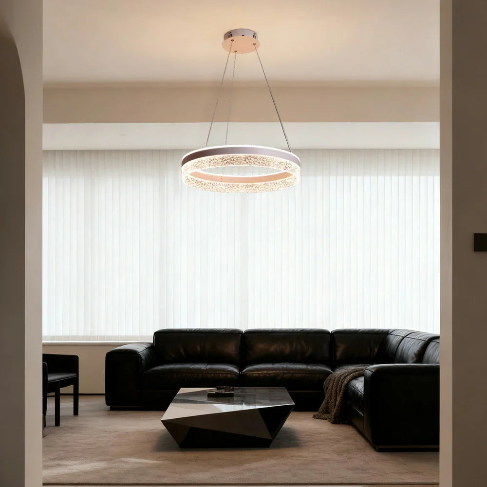 LIVARA 50/60cm Pendant Light Diamond Acrylic LED Ceiling Lamp Three-Color Dimmable Modern Design - 57W/68W Energy Efficient & Durable - White