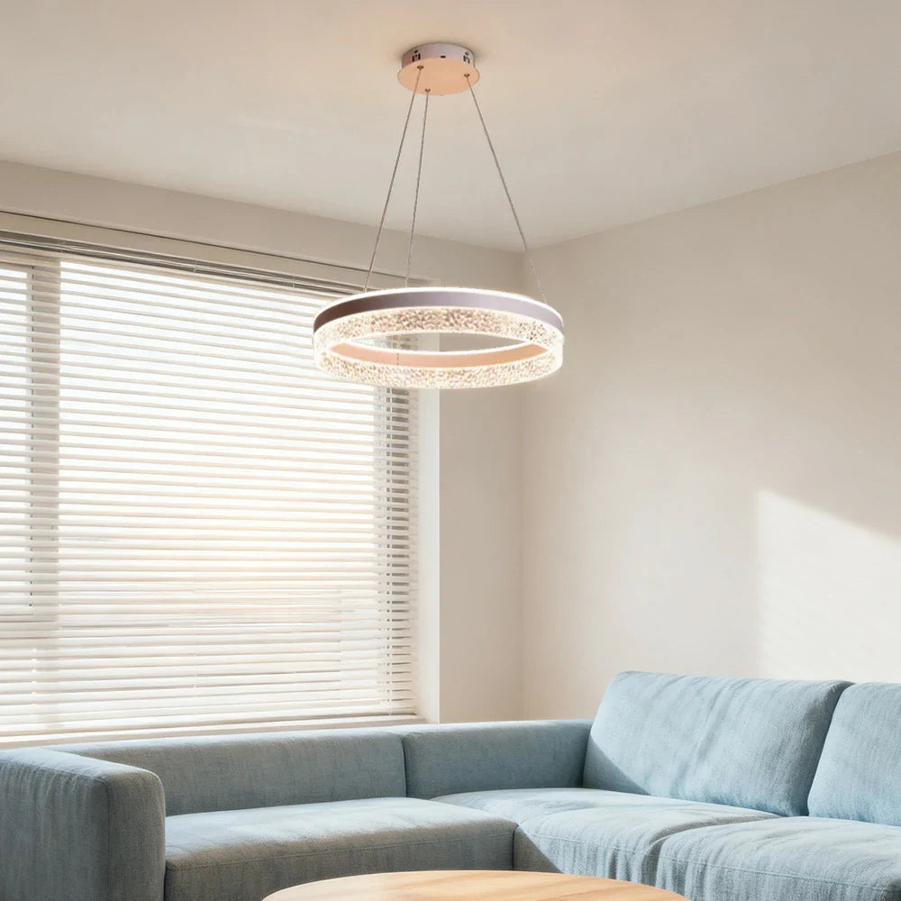 LIVARA 50/60cm Pendant Light Diamond Acrylic LED Ceiling Lamp Three-Color Dimmable Modern Design - 57W/68W Energy Efficient & Durable - White