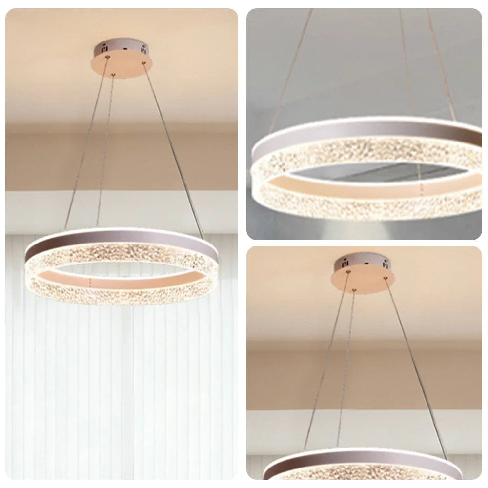 LIVARA 50/60cm Pendant Light Diamond Acrylic LED Ceiling Lamp Three-Color Dimmable Modern Design - 57W/68W Energy Efficient & Durable - White