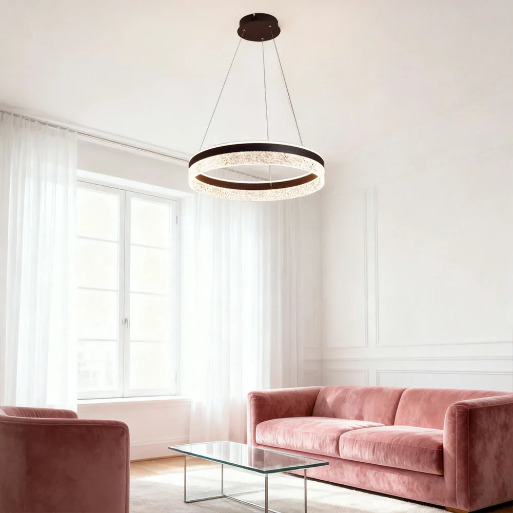 LIVARA 50/60cm Pendant Light Diamond Acrylic LED Ceiling Lamp Three-Color Dimmable Modern Design - 57W/68W Energy Efficient & Durable - Black