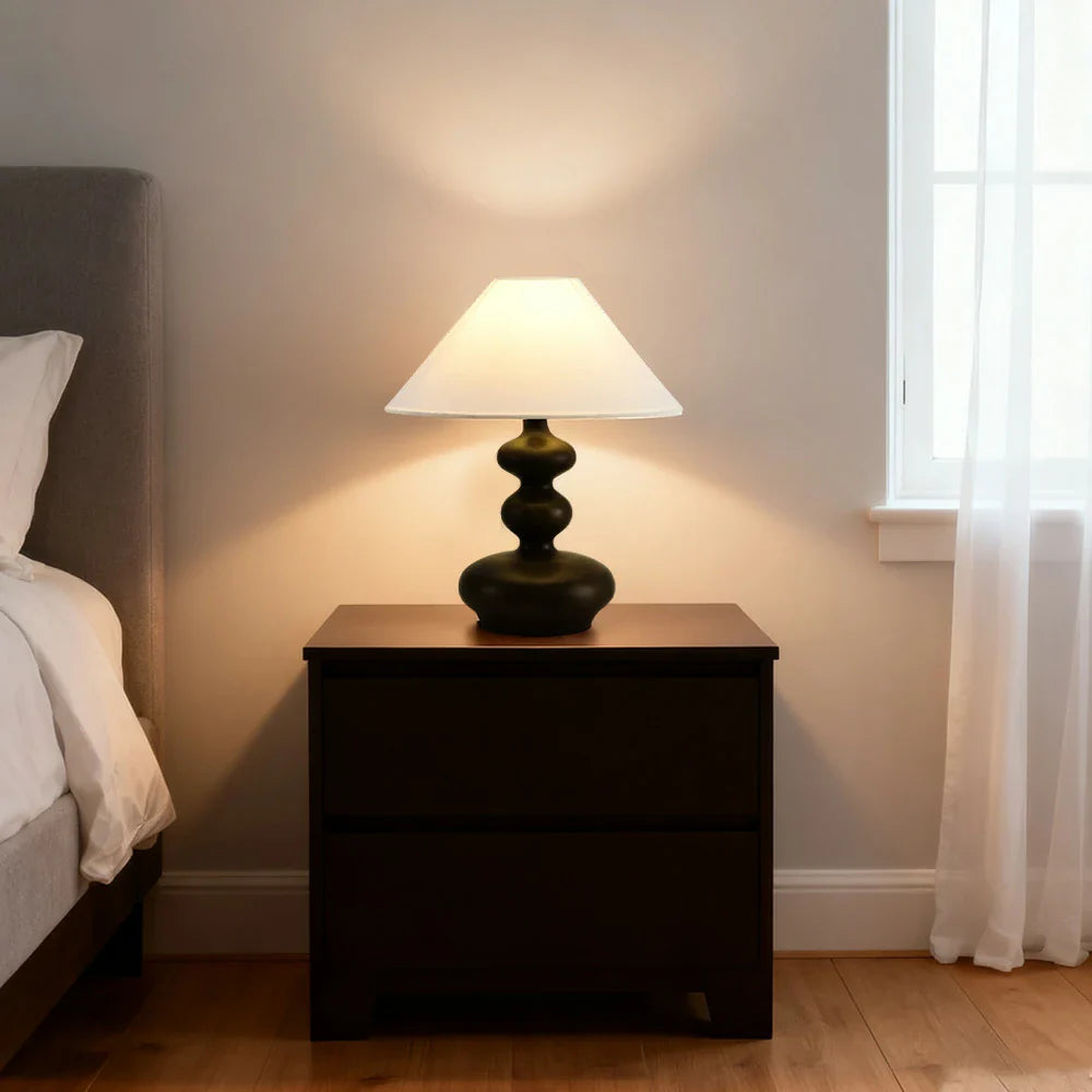 LIVARA 5W - Base Wood Solid & Shade Fabric Martin with Light Eye-Protection Dimmable Three-Color Lamp Table 39cm Black