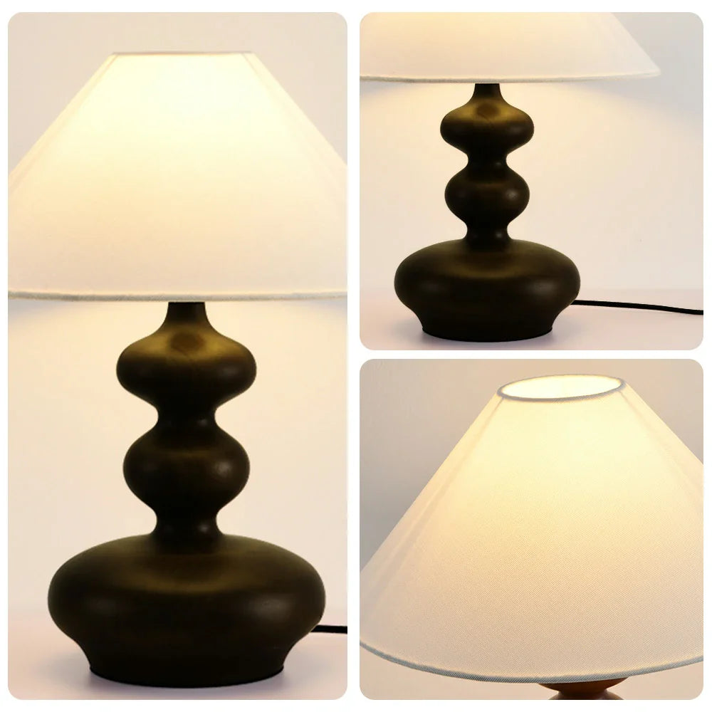 LIVARA 5W - Base Wood Solid & Shade Fabric Martin with Light Eye-Protection Dimmable Three-Color Lamp Table 39cm Black