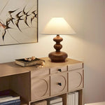 LIVARA 5W Walnut - Base Wood Solid & Shade Fabric Martin with Light Eye-Protection Dimmable Three-Color Lamp Table 39cm