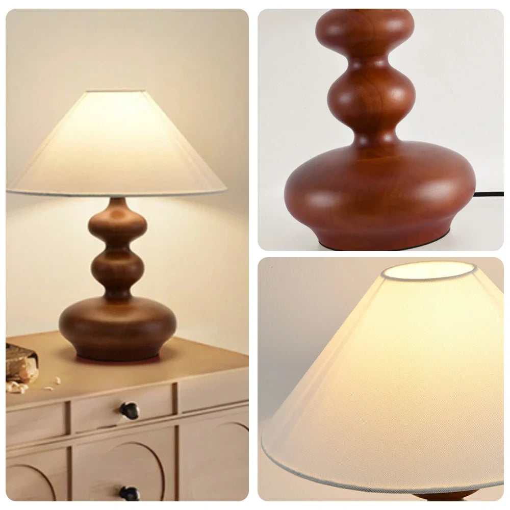 LIVARA 5W Walnut - Base Wood Solid & Shade Fabric Martin with Light Eye-Protection Dimmable Three-Color Lamp Table 39cm