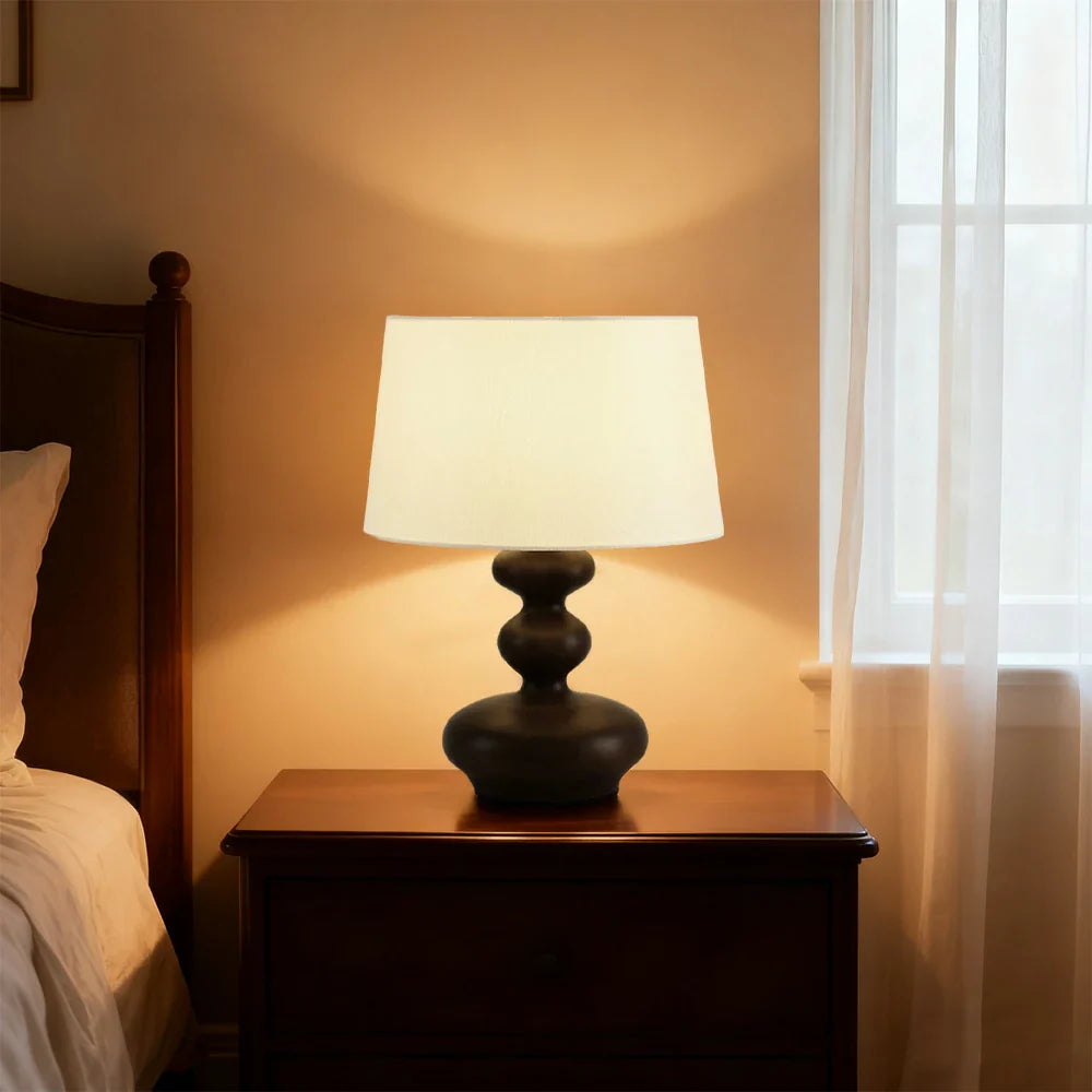 LIVARA 5W - Base Wood Solid & Shade Fabric Martin with Light Eye-Protection Dimmable Three-Color Lamp Table 38cm Black