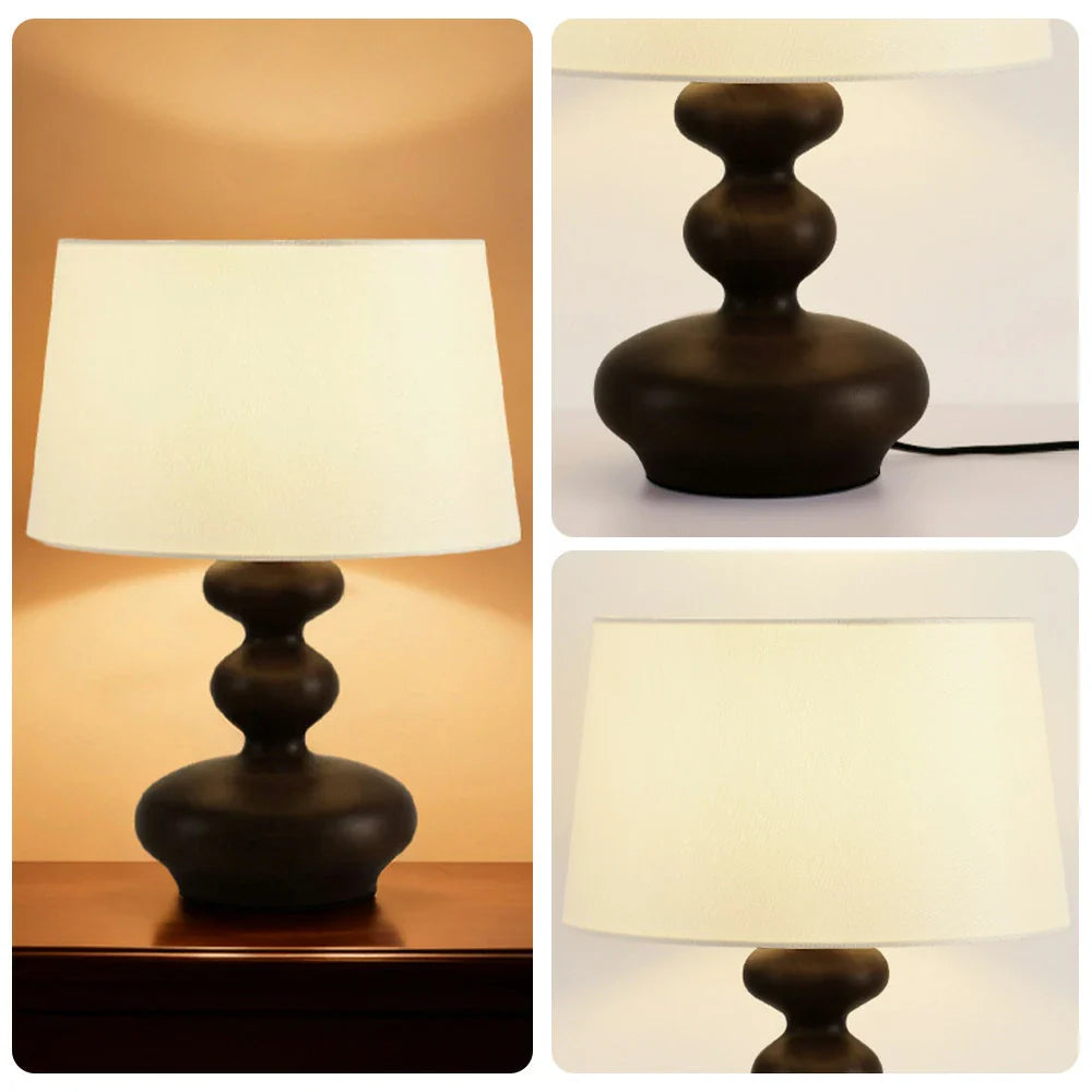 LIVARA 5W - Base Wood Solid & Shade Fabric Martin with Light Eye-Protection Dimmable Three-Color Lamp Table 38cm Black