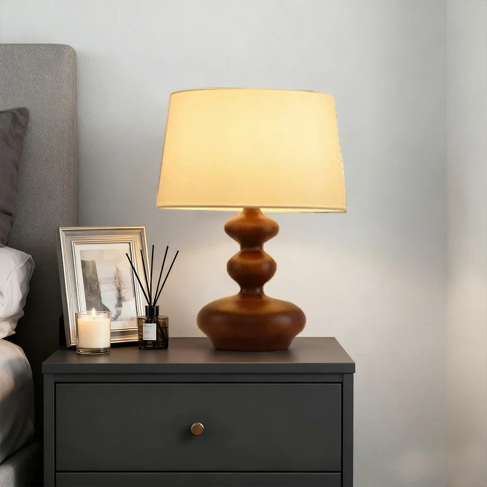 LIVARA 5W Walnut - Base Wood Solid & Shade Fabric Martin with Light Eye-Protection Dimmable Three-Color Lamp Table 38cm