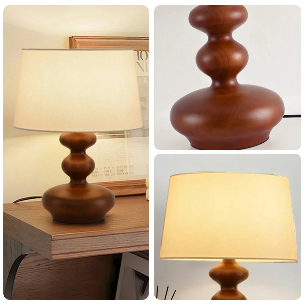 LIVARA 5W Walnut - Base Wood Solid & Shade Fabric Martin with Light Eye-Protection Dimmable Three-Color Lamp Table 38cm
