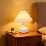 LIVARA 5W - Switch Button - Base Ceramic & Shade Fabric Pleated with Dimmable Three-Color Lamp Table White
