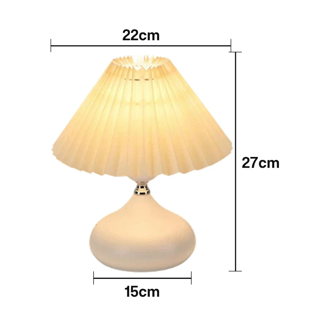 LIVARA 5W - Switch Button - Base Ceramic & Shade Fabric Pleated with Dimmable Three-Color Lamp Table White