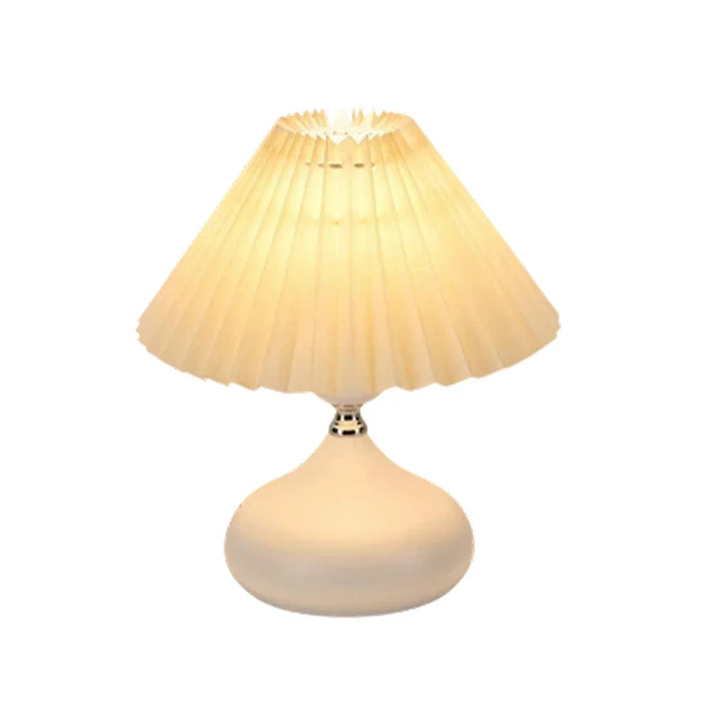 LIVARA 5W - Switch Button - Base Ceramic & Shade Fabric Pleated with Dimmable Three-Color Lamp Table White