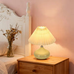 LIVARA 5W - Switch Button - Base Ceramic & Shade Fabric Pleated with Dimmable Three-Color Lamp Table Yellow