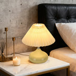 LIVARA 5W - Switch Button - Base Ceramic & Shade Fabric Pleated with Dimmable Three-Color Lamp Table Yellow
