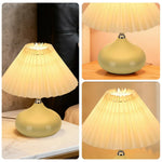 LIVARA 5W - Switch Button - Base Ceramic & Shade Fabric Pleated with Dimmable Three-Color Lamp Table Yellow