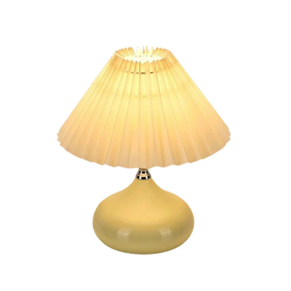 LIVARA 5W - Switch Button - Base Ceramic & Shade Fabric Pleated with Dimmable Three-Color Lamp Table Yellow