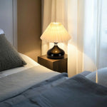 LIVARA 5W - Switch Button - Base Ceramic & Shade Fabric Pleated with Dimmable Three-Color Lamp Table Black