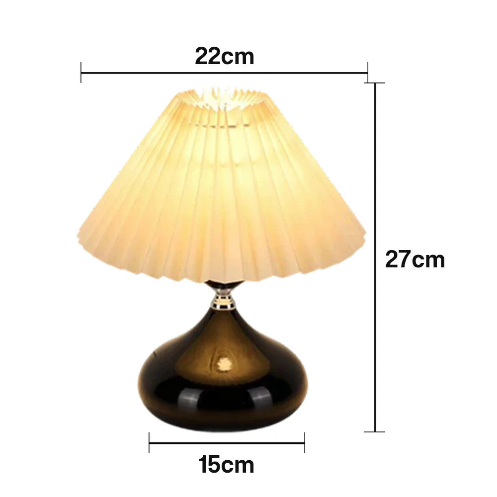 LIVARA 5W - Switch Button - Base Ceramic & Shade Fabric Pleated with Dimmable Three-Color Lamp Table Black