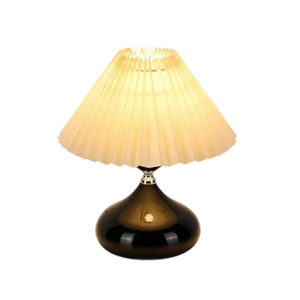 LIVARA 5W - Switch Button - Base Ceramic & Shade Fabric Pleated with Dimmable Three-Color Lamp Table Black