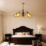 LIVARA 60W Walnut - Shades Glass Amber with Lamp Ceiling Dimmable Three-Color Light Pendant 72cm 5-Head