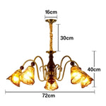LIVARA 60W Walnut - Shades Glass Amber with Lamp Ceiling Dimmable Three-Color Light Pendant 72cm 5-Head