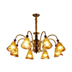 LIVARA 96W Walnut - Frame Iron Modern & Shades Glass Amber with Lamp Ceiling Dimmable Three-Color Light Pendant 90cm 8-Head