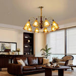 LIVARA 120W Walnut - Frame Iron Modern & Shades Glass Amber with Lamp Ceiling Dimmable Three-Color Light Pendant 90cm 10-Head