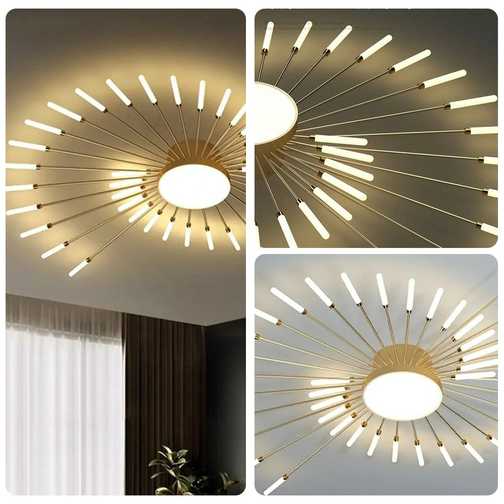 LIVARA 50W Gold - Fixture Acrylic & Iron Modern Light Neutral Heads Rotating 42+1 with Design Firework Light Ceiling LED