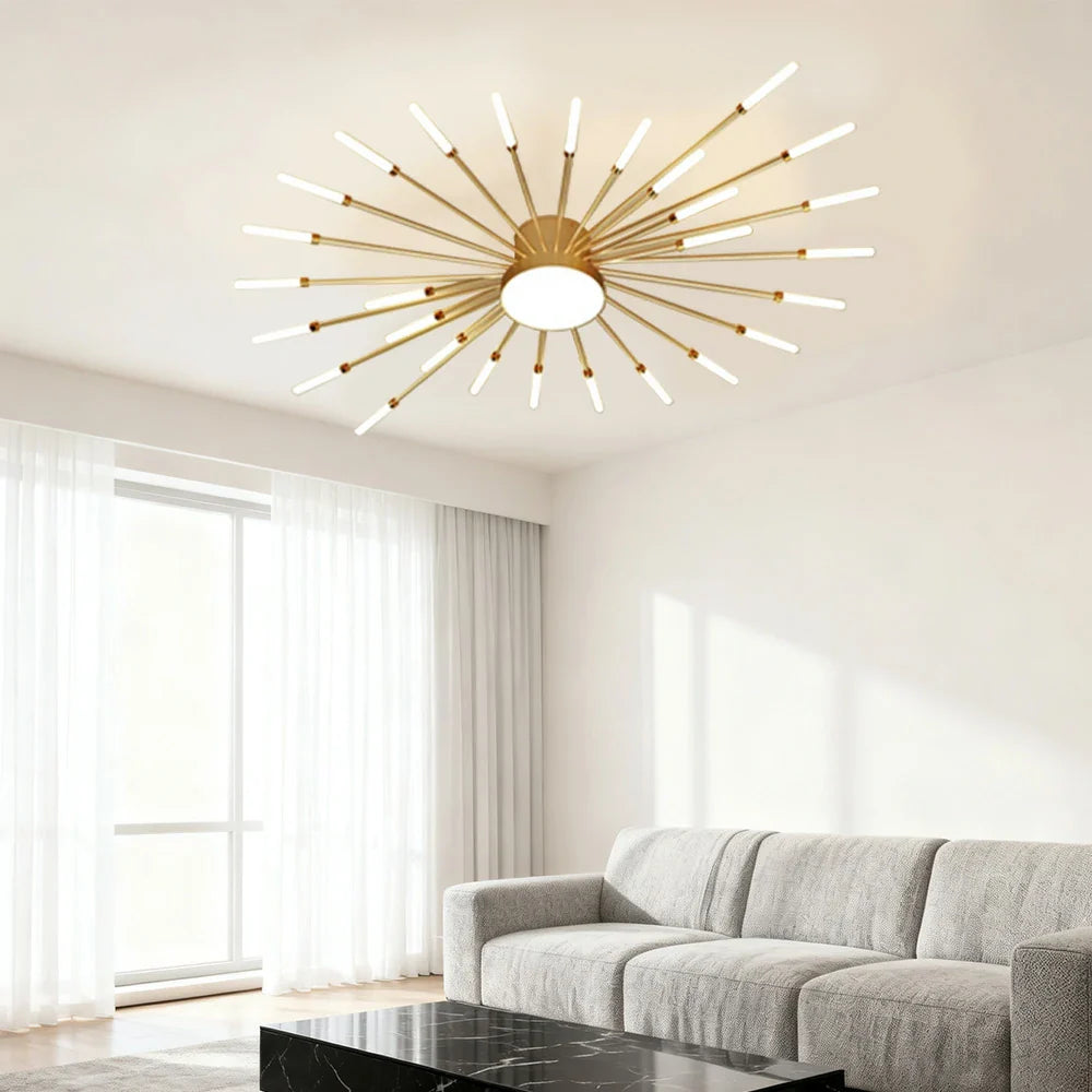 LIVARA 36W Gold - Fixture Acrylic & Iron Modern Light Neutral Heads Rotating 28+1 with Design Firework Light Ceiling LED