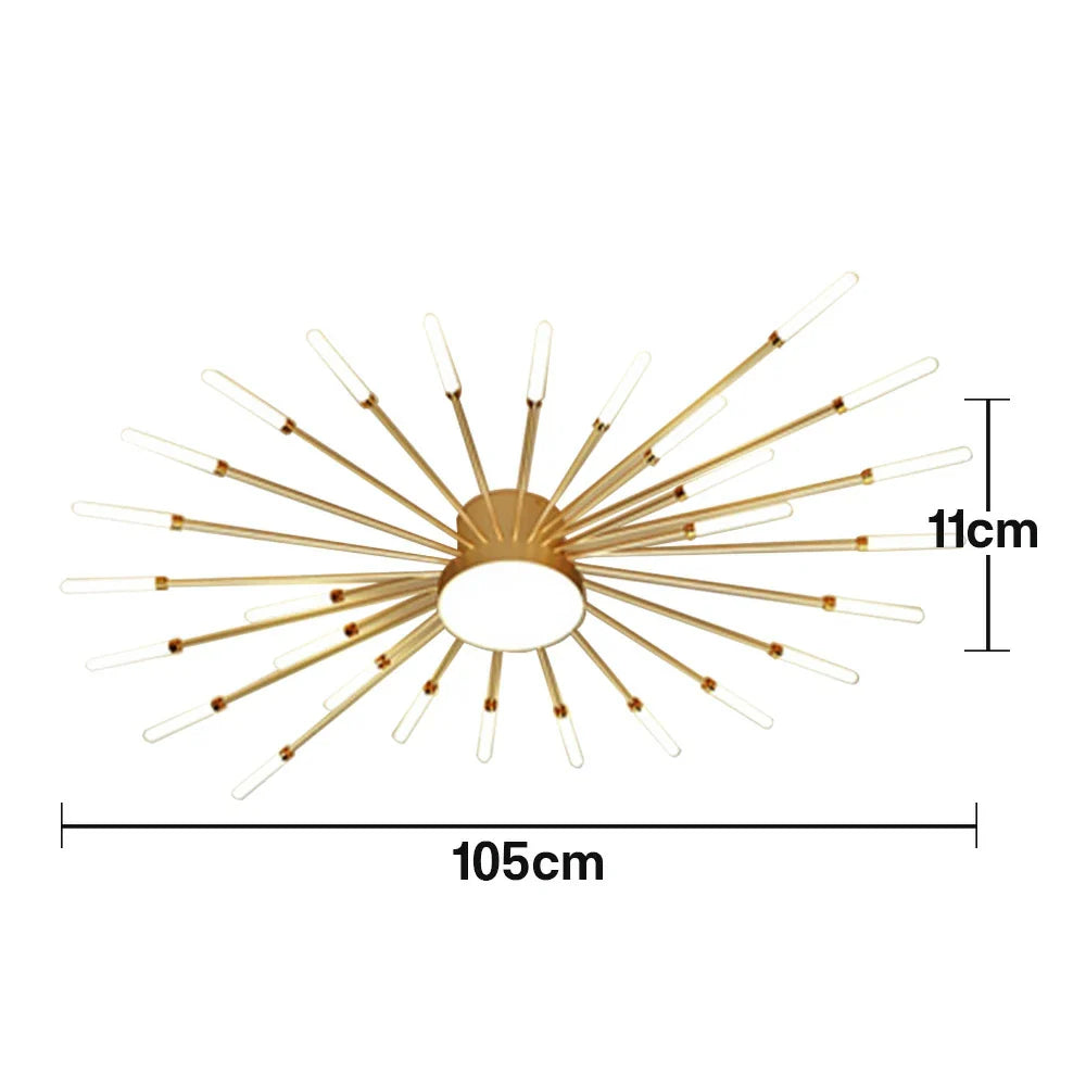 LIVARA 36W Gold - Fixture Acrylic & Iron Modern Light Neutral Heads Rotating 28+1 with Design Firework Light Ceiling LED