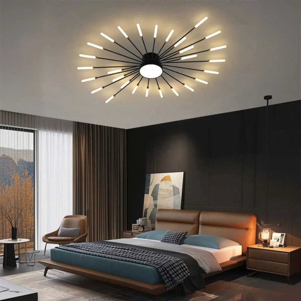 LIVARA 36W - Fixture Acrylic & Iron Modern Light Neutral Heads Rotating 28+1 with Design Firework Light Ceiling LED Black