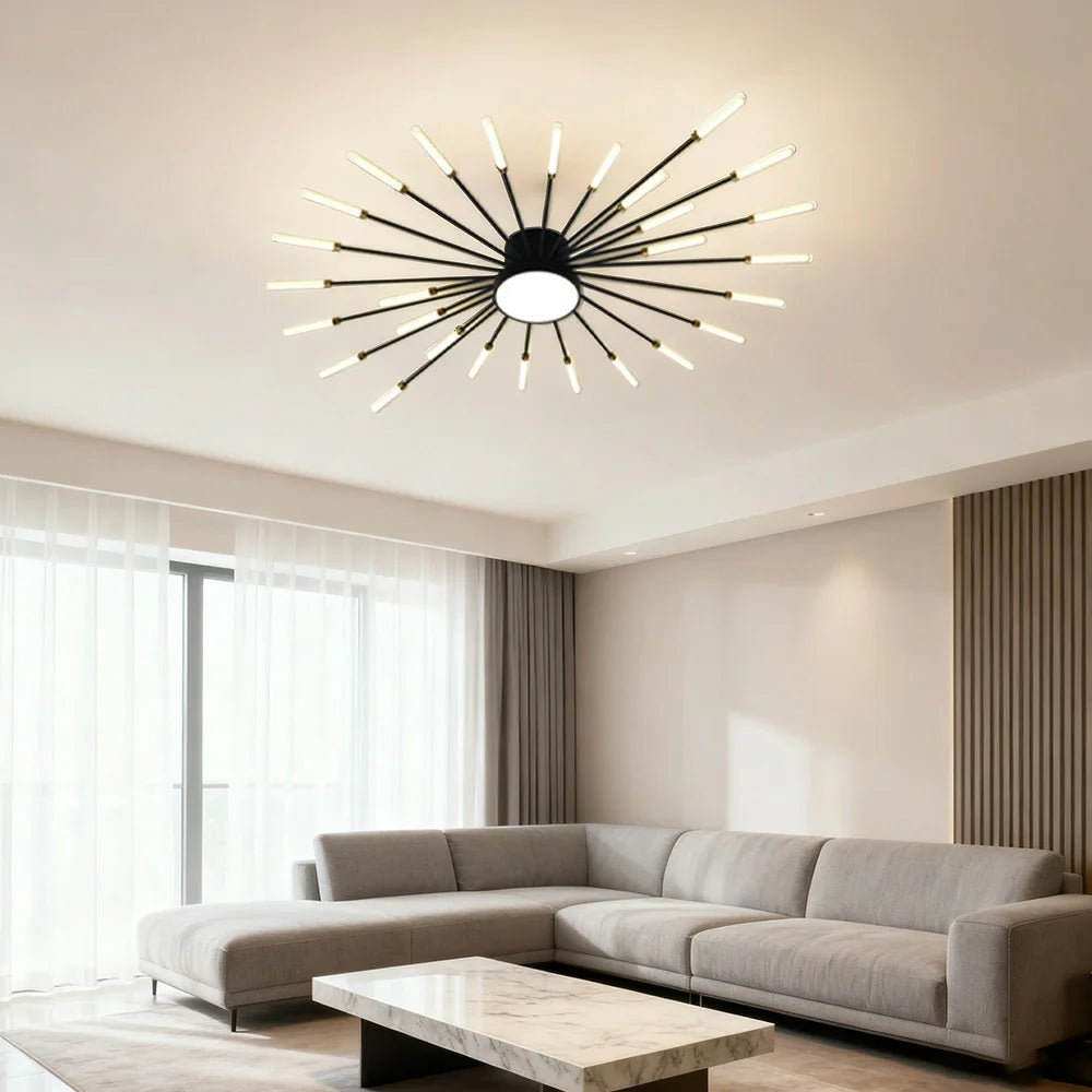 LIVARA 36W - Fixture Acrylic & Iron Modern Light Neutral Heads Rotating 28+1 with Design Firework Light Ceiling LED Black