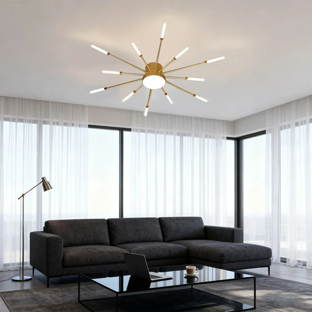 LIVARA 36W Gold - Fixture Acrylic & Iron Modern Light Neutral Heads Rotating 12+1 with Design Firework Sparkling Light Ceiling LED