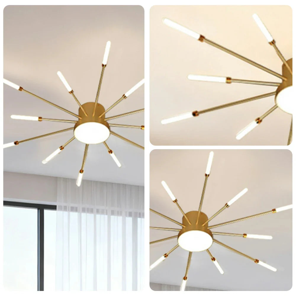 LIVARA 36W Gold - Fixture Acrylic & Iron Modern Light Neutral Heads Rotating 12+1 with Design Firework Sparkling Light Ceiling LED