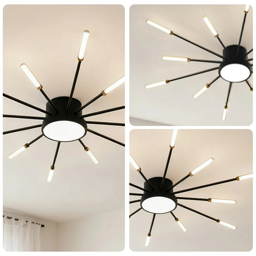 LIVARA 36W - Fixture Acrylic & Iron Modern Light Neutral Heads Rotating 12+1 with Design Firework Sparkling Light Ceiling LED Black