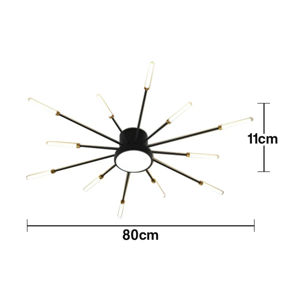 LIVARA 36W - Fixture Acrylic & Iron Modern Light Neutral Heads Rotating 12+1 with Design Firework Sparkling Light Ceiling LED Black