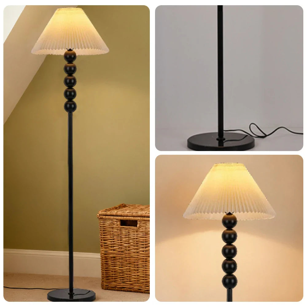 LIVARA 5W/7W/12W Three-Color Dimmable Floor Lamp with Full-Spectrum Eye-Protection Light, Fabric Shade, E27 Bulb & Black Iron Base - Yellow