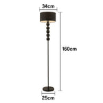 LIVARA 5W/7W/12W Three-Color Floor Lamp with Full-Spectrum Eye-Protection Light, Fabric Shade, Dimmable E27 Bulb & Black Iron Base - Black