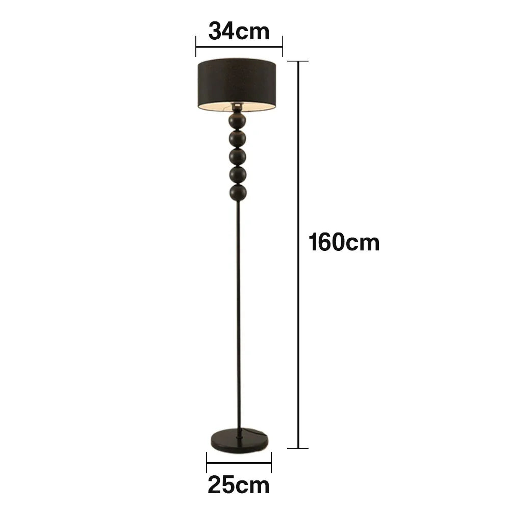 LIVARA 5W/7W/12W Three-Color Floor Lamp with Full-Spectrum Eye-Protection Light, Fabric Shade, Dimmable E27 Bulb & Black Iron Base - Black