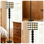 LIVARA 9W/12W Floor Lamp with Three-Color Dimmable Light, Polka Dot Fabric Shade & Modern Iron Base - Black