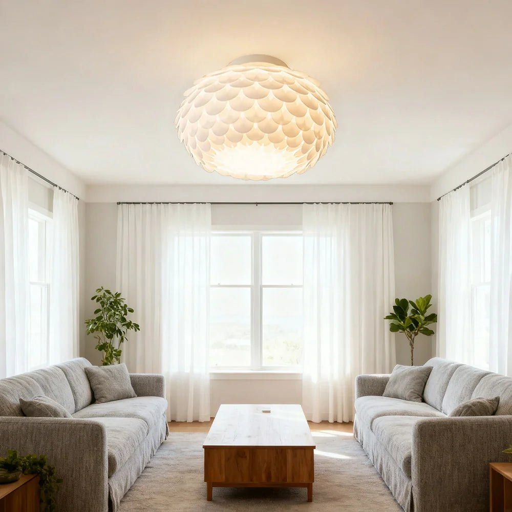 LIVARA 38/45cm Three-Color Dimmable LED Ceiling Light 9W Modern Flower Bud Design Flush Mount Lamp with Eye-Protection Soft Light - White